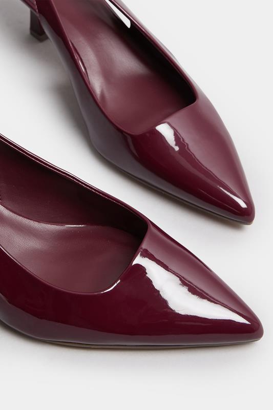 Burgundy Red Patent Slingback Kitten Heels In Extra Wide EEE Fit | Yours Clothing 5
