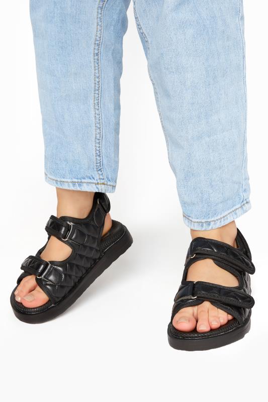 Plus Size  Yours Black Quilted Velcro Sandal in Extra Wide EEE Fit