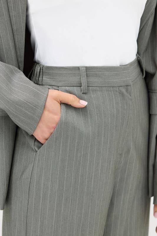 LTS PREMIUM Tall Grey Stripe Wide Leg Trousers | Long Tall Sally 6