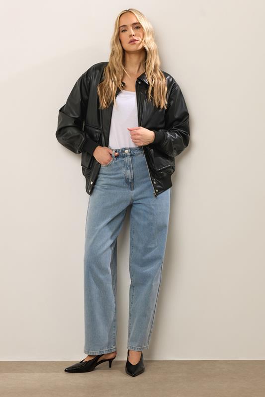 LTS Tall Black Faux Leather Pocket Trucker Jacket | Long Tall Sally 2