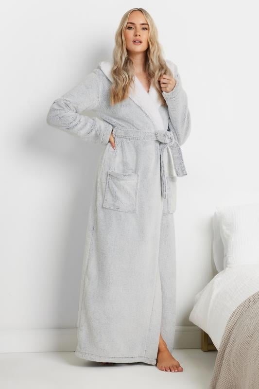 LTS Tall Grey Contrast Hood Dressing Gown | Long Tall Sally 2