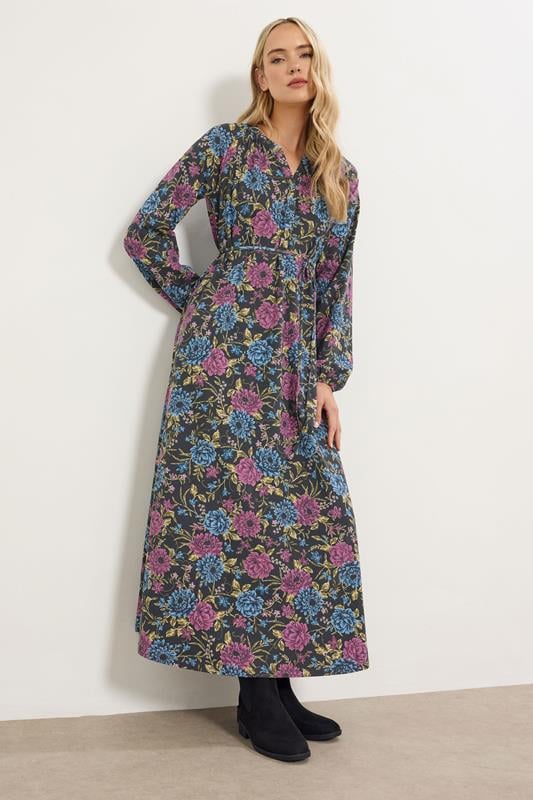 LTS Tall Black Floral Belted Maxi Dress | Long Tall Sally 2
