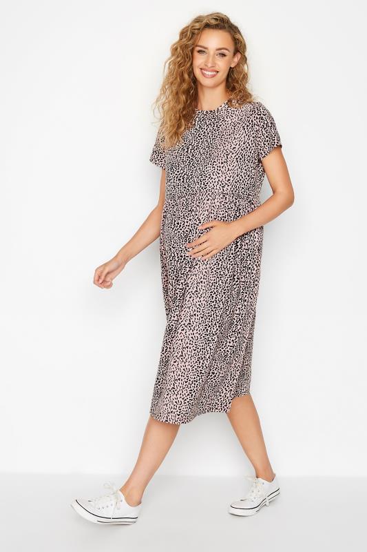 LTS Maternity Pink Leopard Print Peplum Mini Dress | Long Tall Sally 2