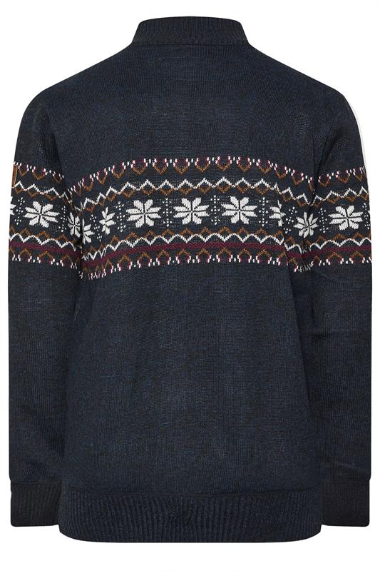 D555 Big & Tall Navy Blue Fairisle Quarter Zip Knitted Jumper | BadRhino 4