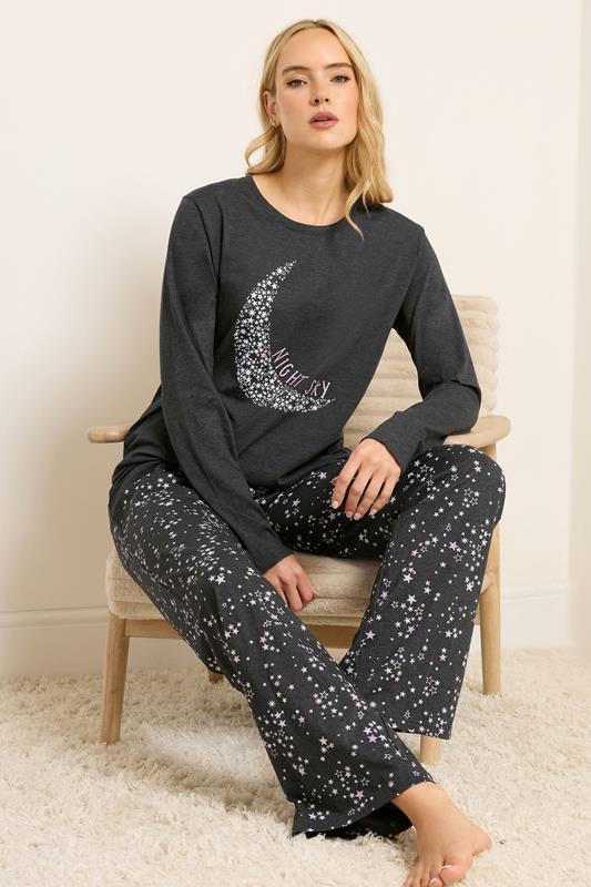 LTS Tall Grey 'Night Sky' Slogan Wide Leg Pyjama Set | Long Tall Sally 2