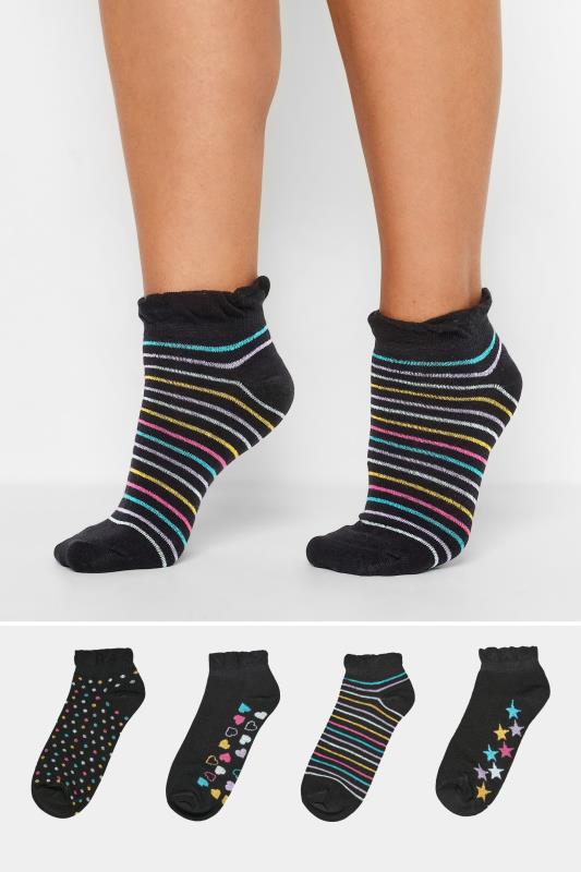 Plus Size  Yours 4 PACK Black Mixed Pattern Trainer Liner Socks