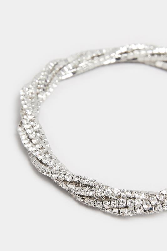 Silver Tone Diamante Twist Stretch Bracelet | Yours Clothing 3