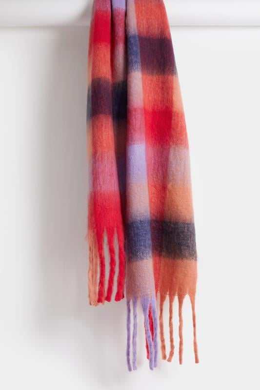 Red Checked Soft Touch Scarf | Yours Clothing 3