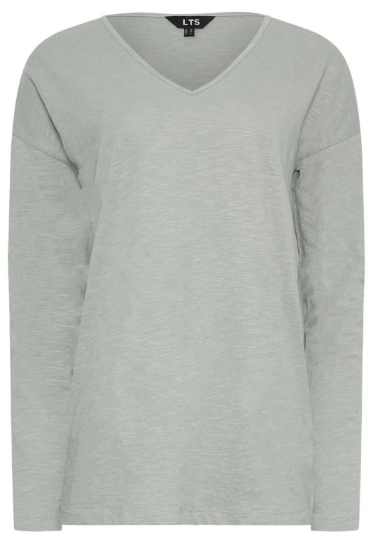 LTS Tall Light Grey & Black V-Neck Long Sleeve Cotton T-Shirt | Long Tall Sally 6