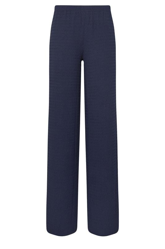 LTS Tall Women's Navy Blue Textured Elasticated Wide Leg Trousers | Long Tall Sally 5