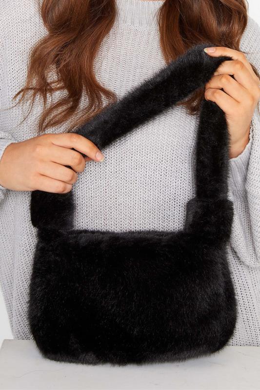 Black Faux Fur Knot Handle Bag | Yours Clothing 1