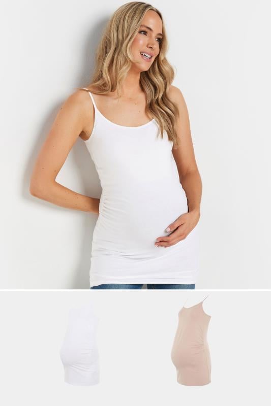 Tall Women's LTS 2 Pack Maternity Nude & White Cami Vest Tops | Long Tall Sally 1