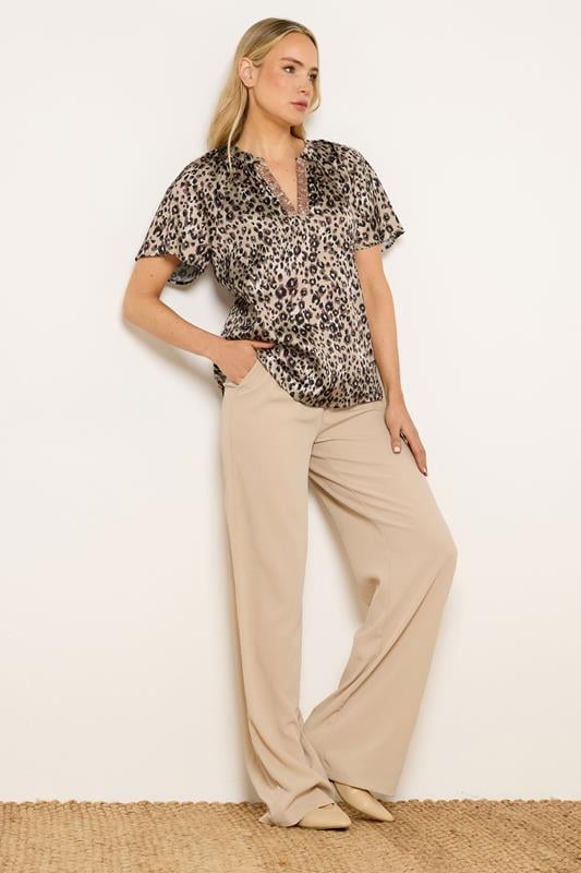 LTS Tall Women's Brown Leopard Print Satin Top | Long Tall Sally 1