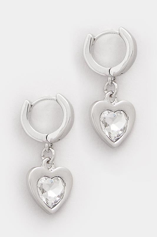 Silver Tone Diamante Heart Hoop Earrings | Yours Clothing 1