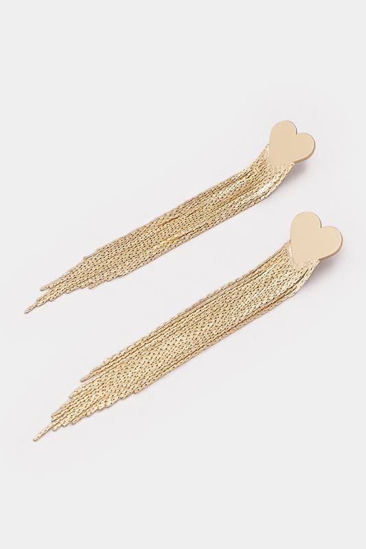 Gold Tone Statement Heart Tassel Earrings | Yours Clothing 3