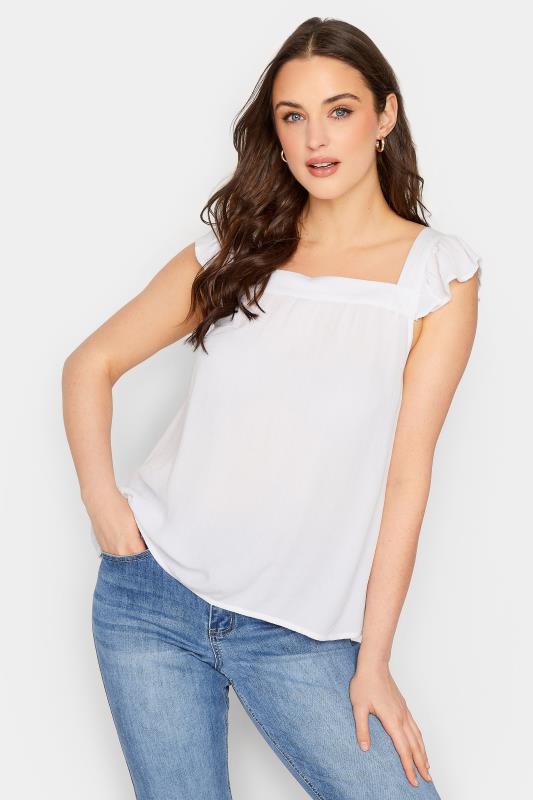 Tall  LTS Tall White Crinkle Frill Top