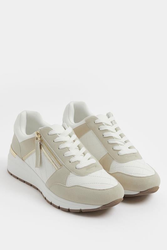  Yours White Quilted Wedge Trainers In Wide E Fit