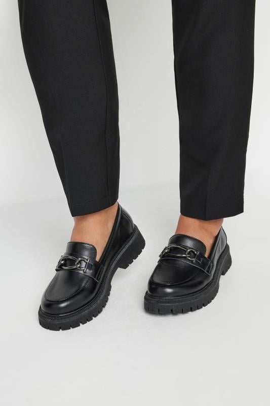 Black Chain Detail Chunky Loafers In Wide E Fit & Extra Wide EEE Fit | Yours Clothing  1