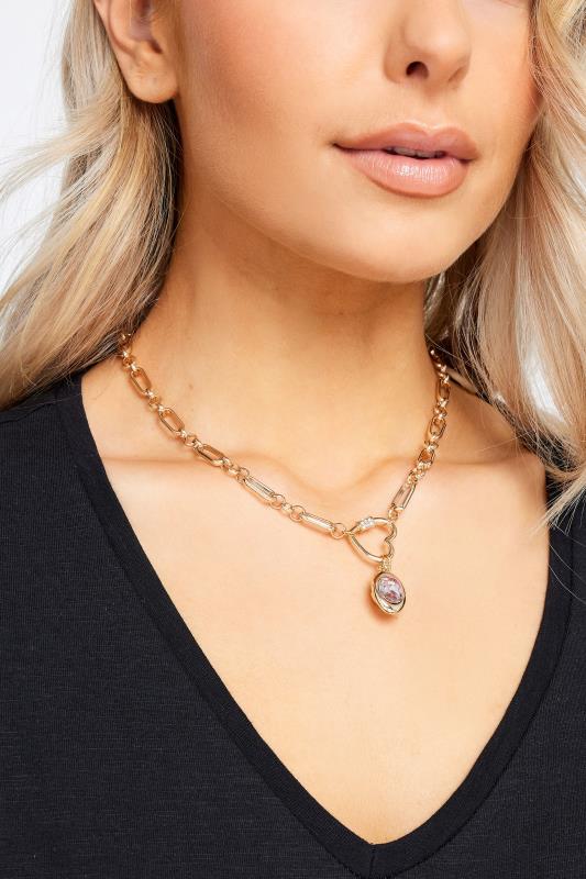 Plus Size  Yours Gold Tone Diamante Heart Chain Necklace