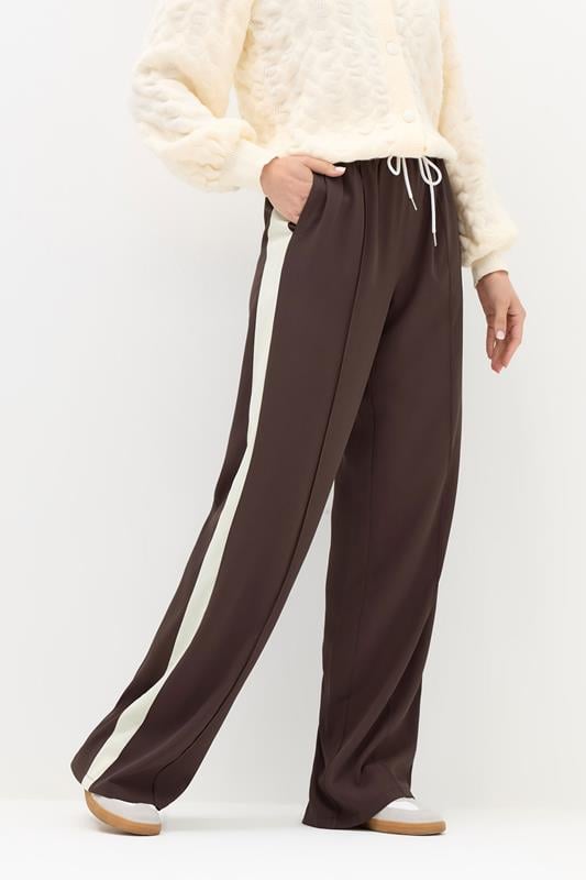 LTS Tall Brown & Black Side Stripe Wide Leg Trousers | Long Tall Sally 2