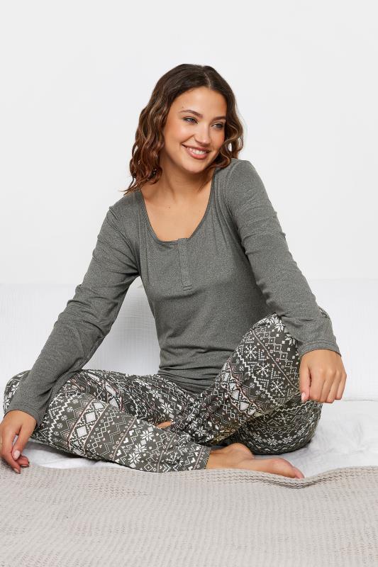 LTS Tall Women's Grey Fairisle Print Soft Touch Pyjama Set | Long Tall Sally 1