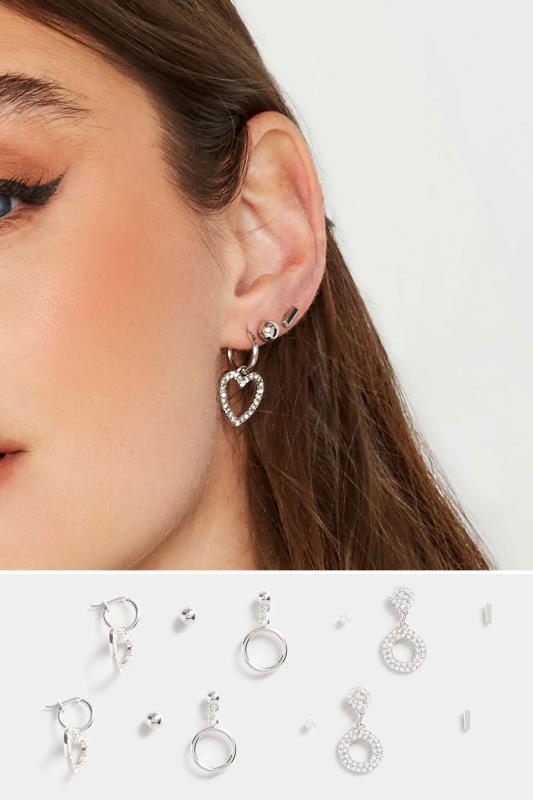 Plus Size  Yours 6 PACK Silver Diamante Hoop & Stud Earrings