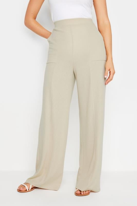 LTS Tall Cream Textured Seam Front Wide Leg Trousers | Long Tall Sally 2