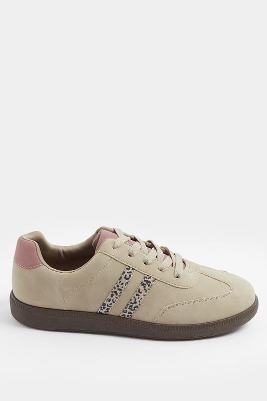 Natural Brown Leopard Retro Stripe Trainers In Extra Wide EEE Fit | Yours Clothing 2