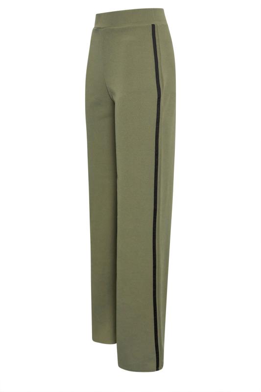LTS Tall Womens Khaki Green & Black Side Stripe Wide Leg Trousers | Long Tall Sally 6