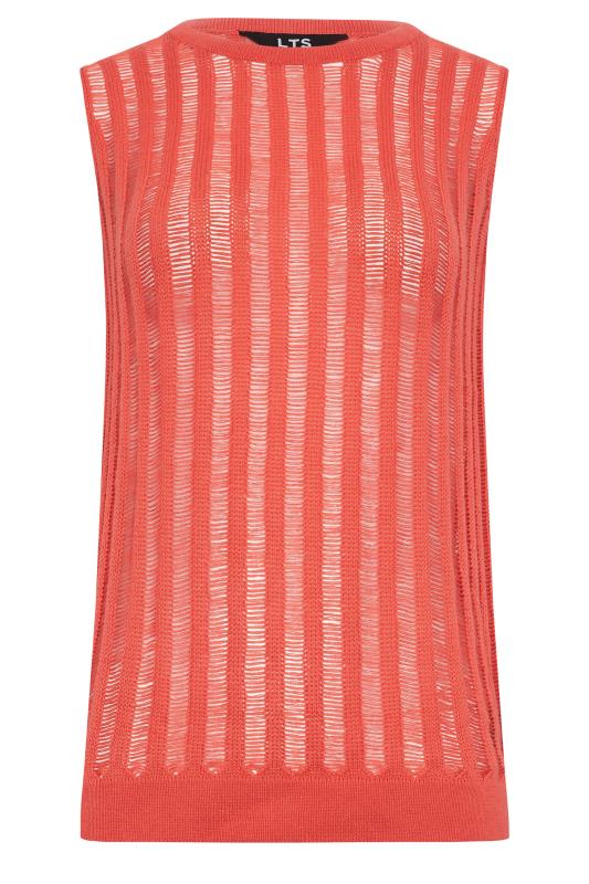 LTS Tall Women's Coral Orange Crochet Vest Top | Long Tall Sally 6