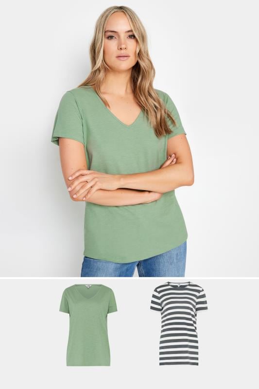 Tall  LTS Tall 2 PACK Green & Grey Stripe T-Shirt