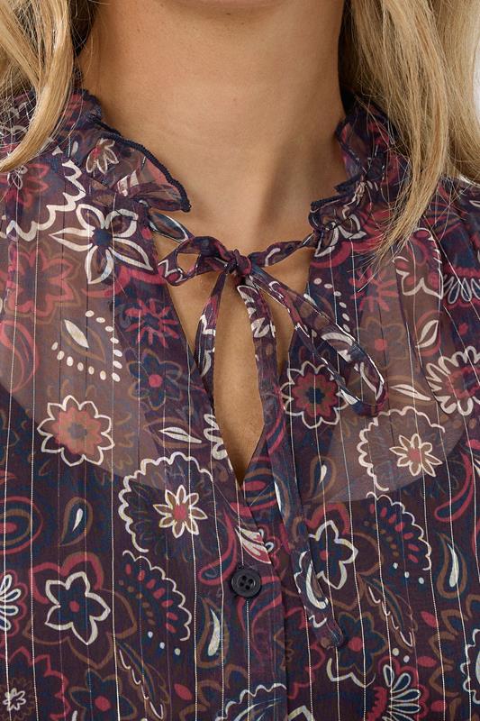 LTS Tall Dark Red Paisley Frill Neck Blouse | Long Tall Sally 4