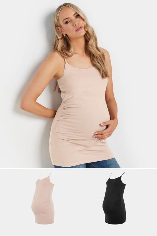 Tall Women's LTS 2 Pack Maternity Black & Nude Cami Vest Tops | Long Tall Sally 1