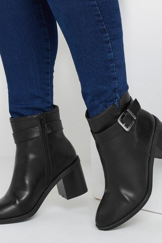 Black Block Heel Buckle Boot In Wide EEE Fit | Yours Clothing 1