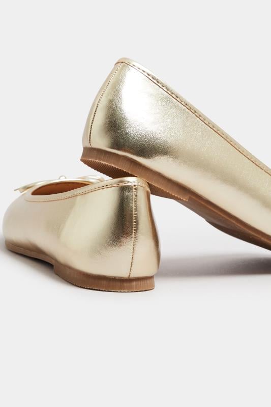 Gold Metallic Ballerina Pumps In Extra Wide EEE Fit | Yours Clothing 4