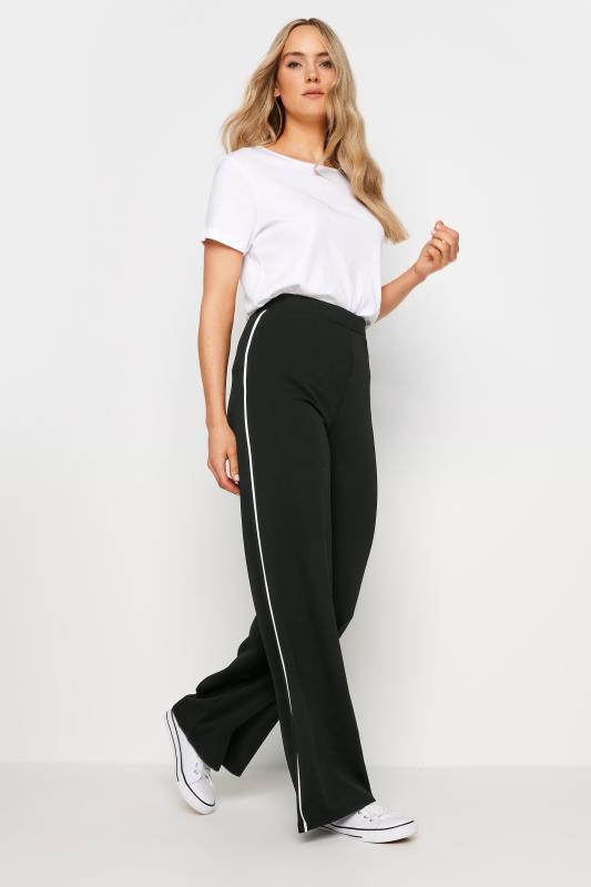 LTS Tall Womens Black & White Side Pipe Detail Wide Leg Trousers | Long Tall Sally 4