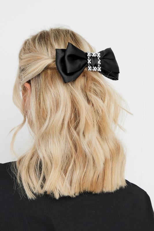 Black Bow Diamante Hair Clip | Yours Clothing 1