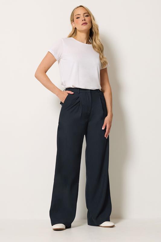 LTS Tall Navy Blue Pleated Wide Leg Trousers