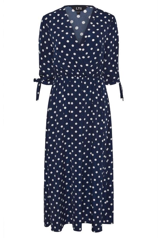 LTS Tall Women's Navy Blue Spot Tie Sleeve Midi Dress | Long Tall Sally 6
