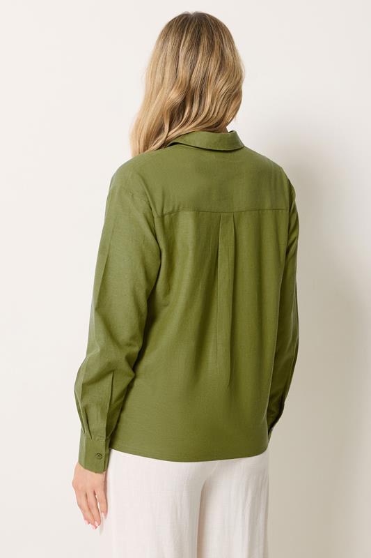 LTS Tall Women's Olive Green Relaxed Linen Long Sleeve Shirt | Long Tall Sally 4