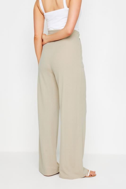 LTS Tall Cream Textured Seam Front Wide Leg Trousers | Long Tall Sally 3