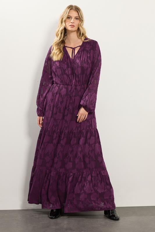 Tall  Yours LTS Tall Purple Jacquard Boho Maxi Dress