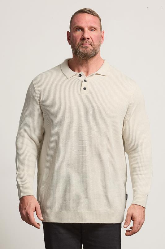 BadRhino Big & Tall Natural Brown Chunky Knit Collared Jumper