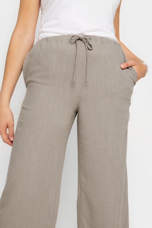 LTS Tall Women's Beige Brown Linen Tie Waist Cropped Trousers | Long Tall Sally  4