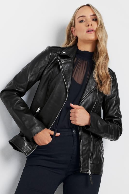 Ladies black leather coat on sale