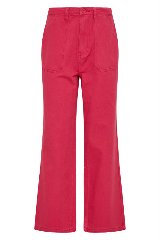 LTS Tall Women's Bright Pink Cotton Twill Wide Leg Cropped Trousers | Long Tall Sally 4