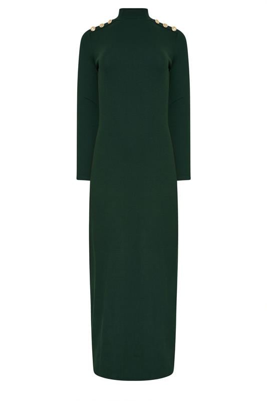 LTS Tall Dark Green Ribbed Shoulder Button Maxi Dress | Long Tall Sally 5