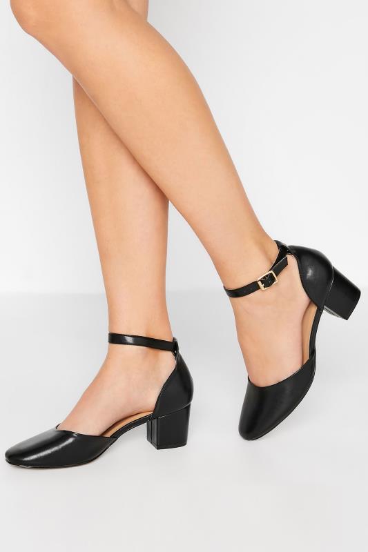 Tall  LTS Black Two Part Block Heel Court Shoes in Standard Fit