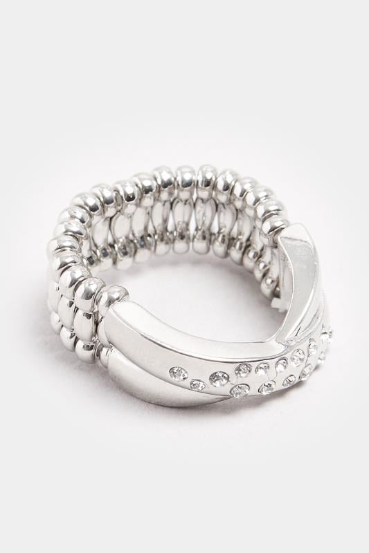 Silver Tone Twisted Diamante Stretch Ring | Yours Clothing 2