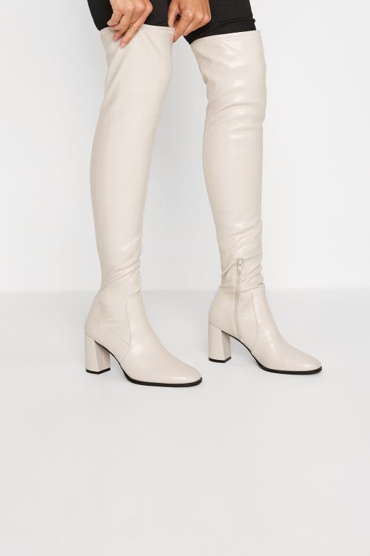 Tall  LTS Cream Heeled Over The Knee Boots In Standard Fit